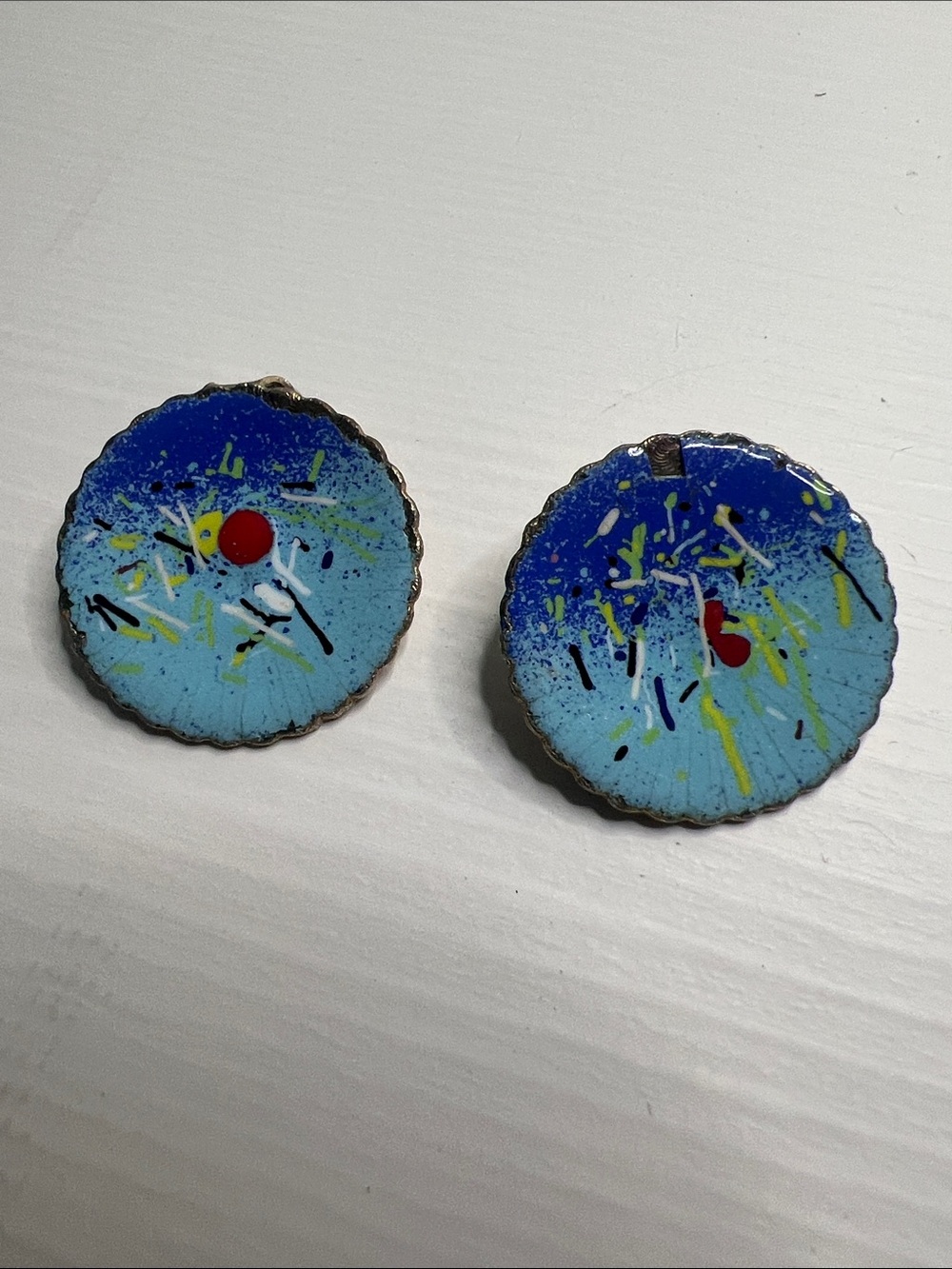 Vintage Coro Signed Enamel Earrings Screwback Clip On Mod Colofrul Abstract